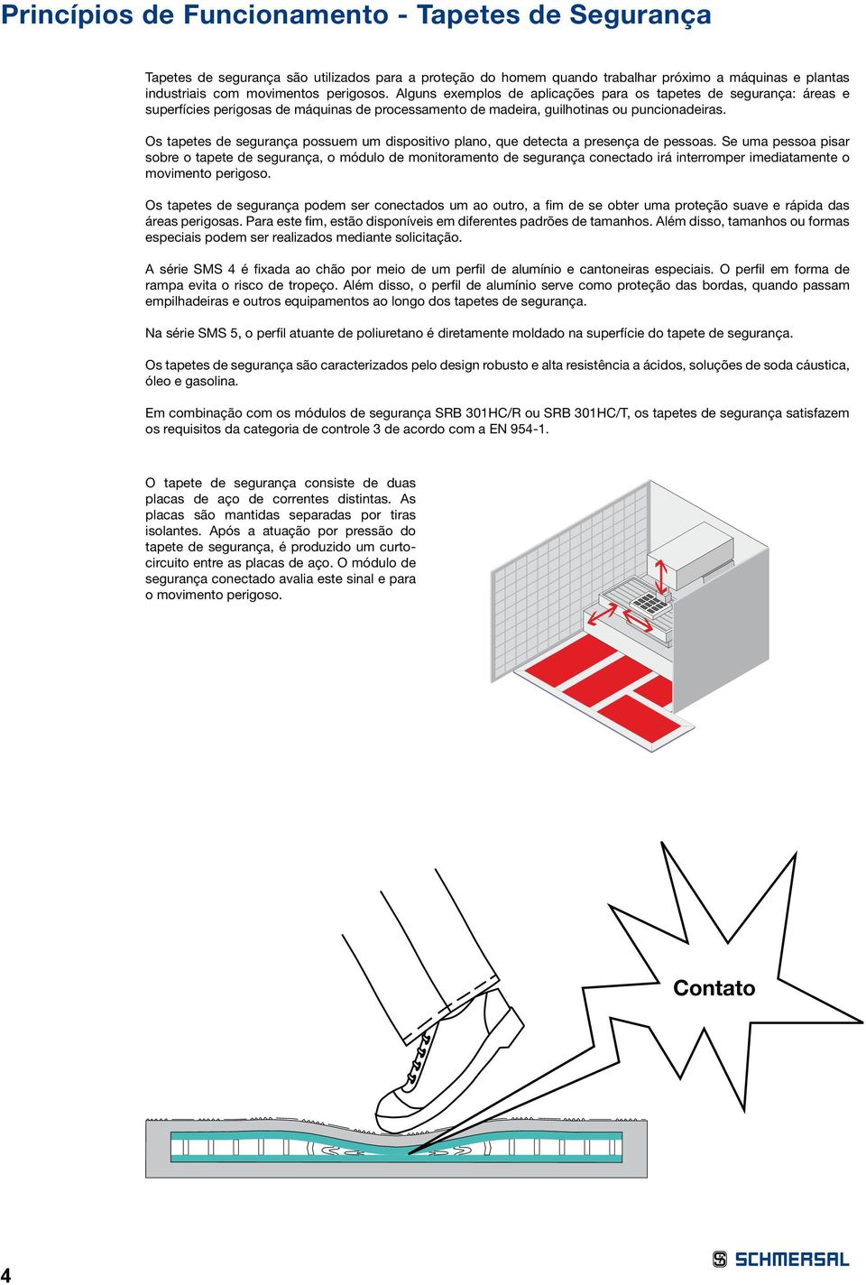 Os tapetes de segurança possuem um dispositivo plano, que detecta a presença de pessoas.