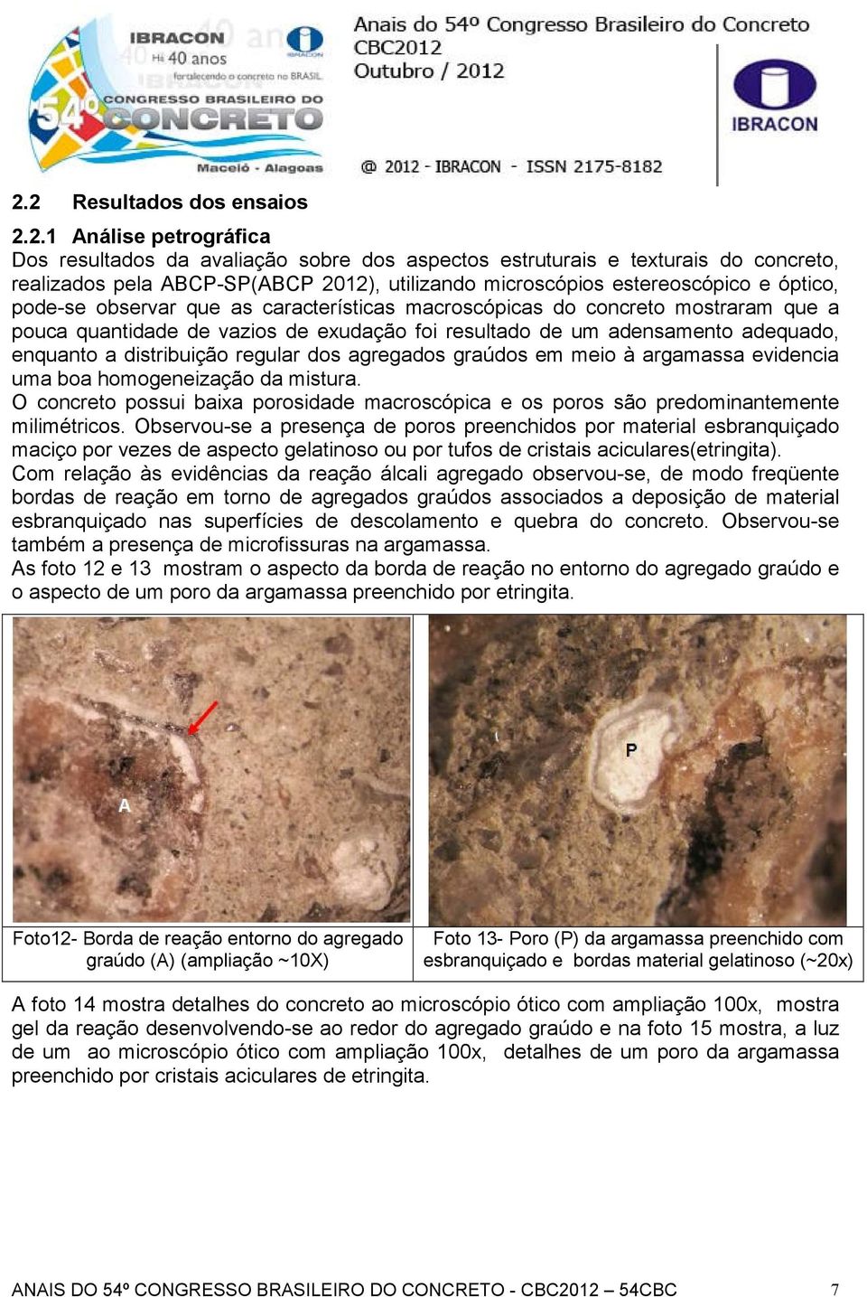 distribuição regular dos agregados graúdos em meio à argamassa evidencia uma boa homogeneização da mistura.