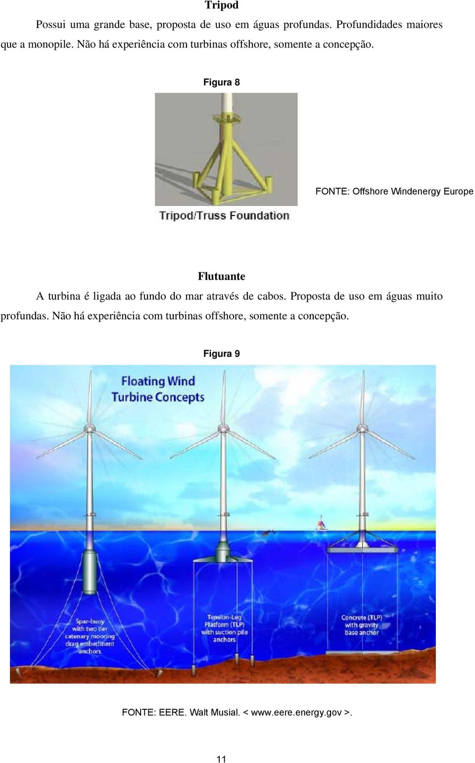 Não há experiência com turbinas offshore, somente a concepção.