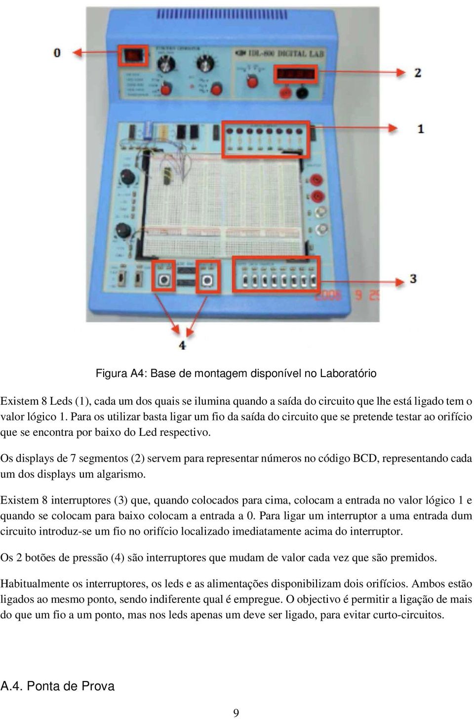 Os displays de 7 segmentos (2) servem para representar números no código BCD, representando cada um dos displays um algarismo.