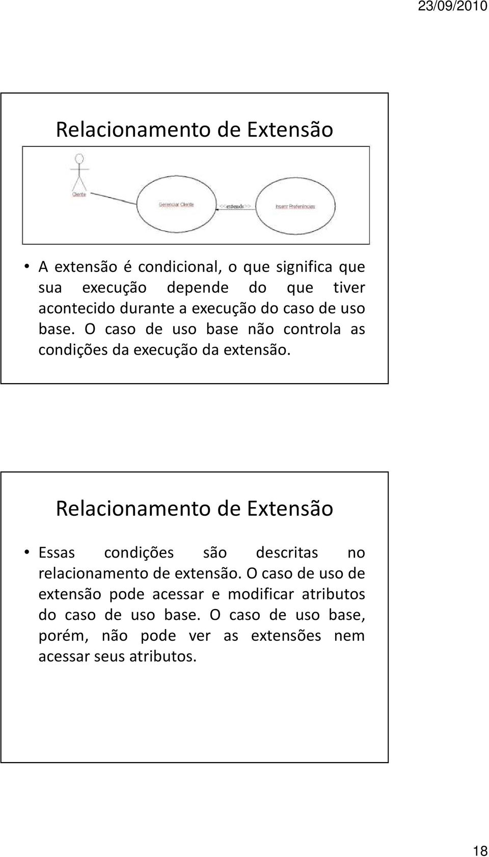 Relacionamento de Extensão Essas condições são descritas no relacionamento de extensão.