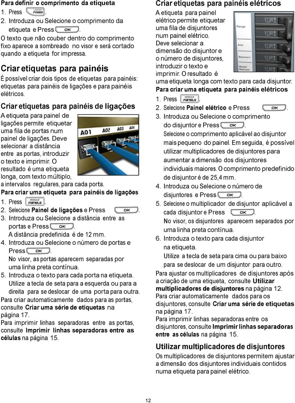 Criar etiquetas para painéis É possível criar dois tipos de etiquetas para painéis: etiquetas para painéis de ligações e para painéis elétricos.