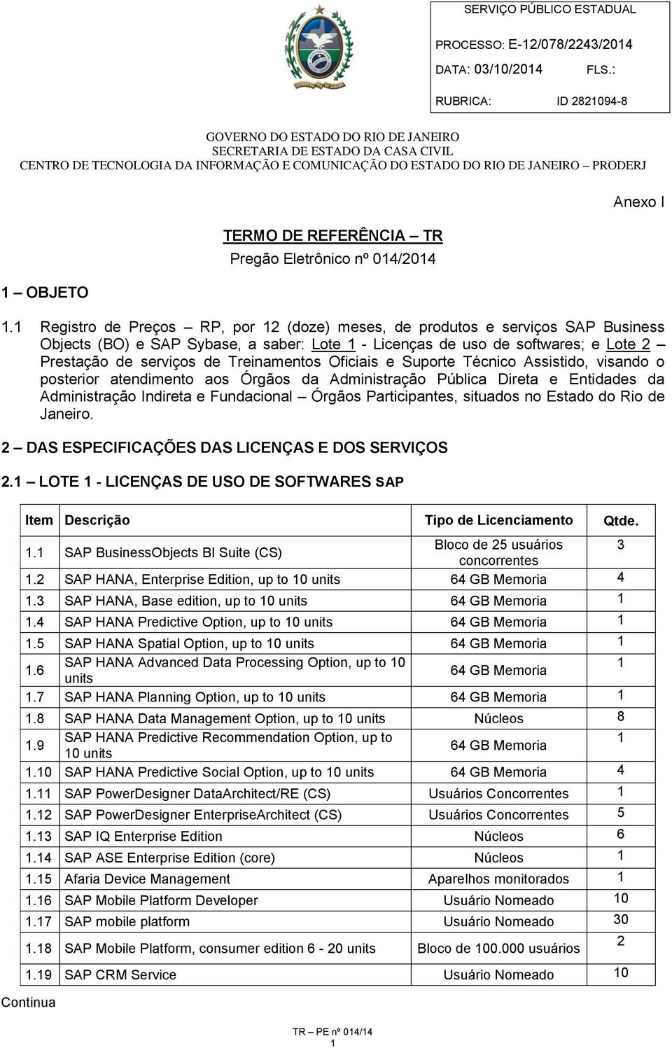 Treinamentos Oficiais e Suporte Técnico Assistido, visando o posterior atendimento aos Órgãos da Administração Pública Direta e Entidades da Administração Indireta e Fundacional Órgãos Participantes,