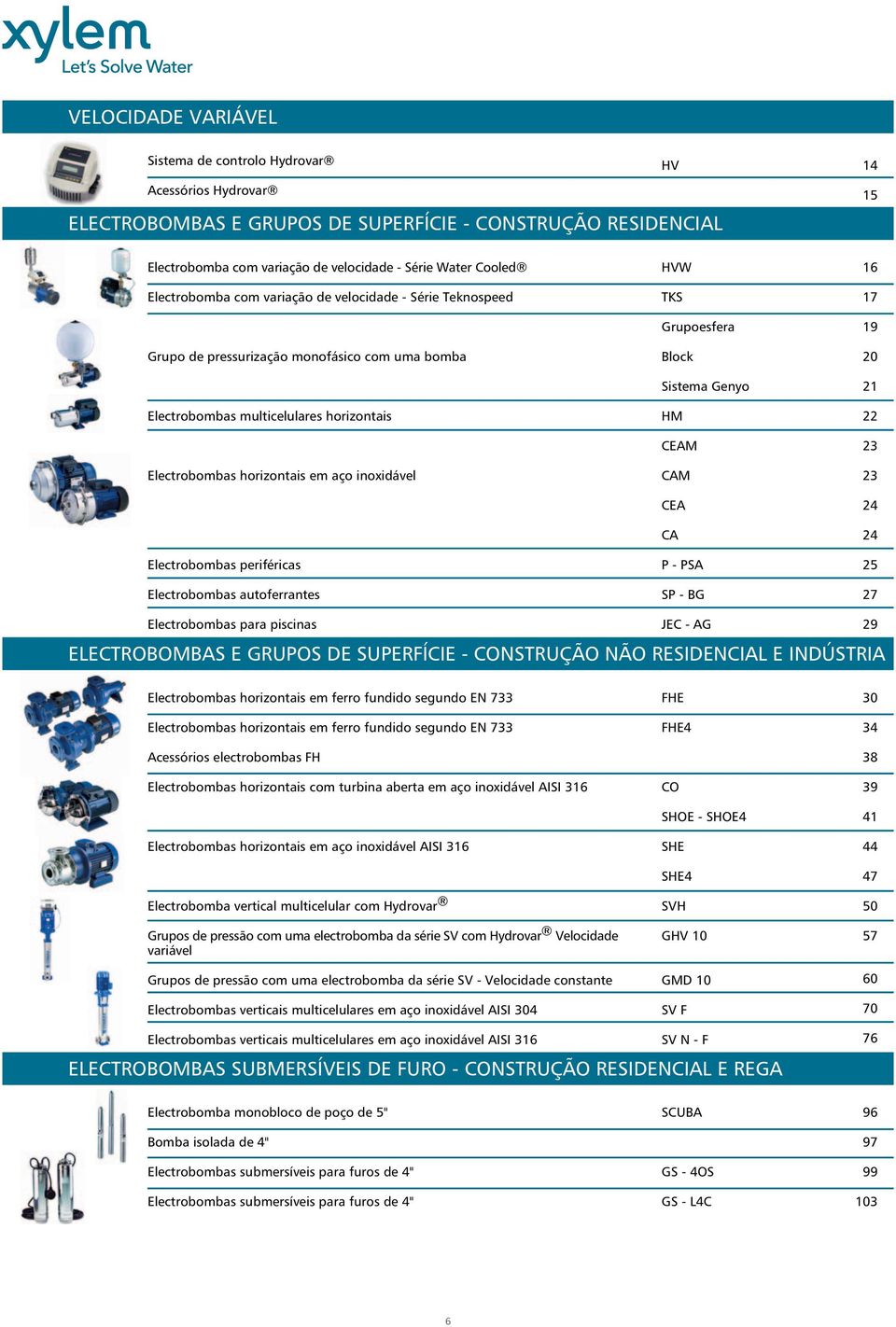 Electrobombas periféricas Electrobombas autoferrantes HVW TKS Grupoesfera Block Sistema Genyo HM CEAM CAM CEA CA P PSA SP BG 16 17 19 20 21 22 2 2 24 24 25 27 Electrobombas para piscinas JEC AG 29