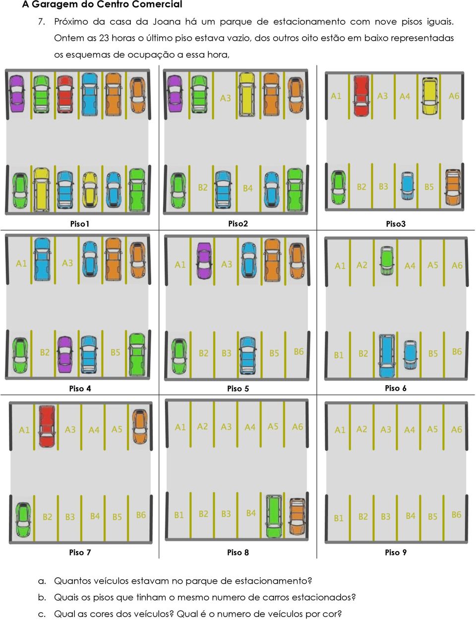 hora, Piso1 Piso2 Piso3 Piso 4 Piso 5 Piso 6 Piso 7 Piso 8 Piso 9 a. Quantos veículos estavam no parque de estacionamento?