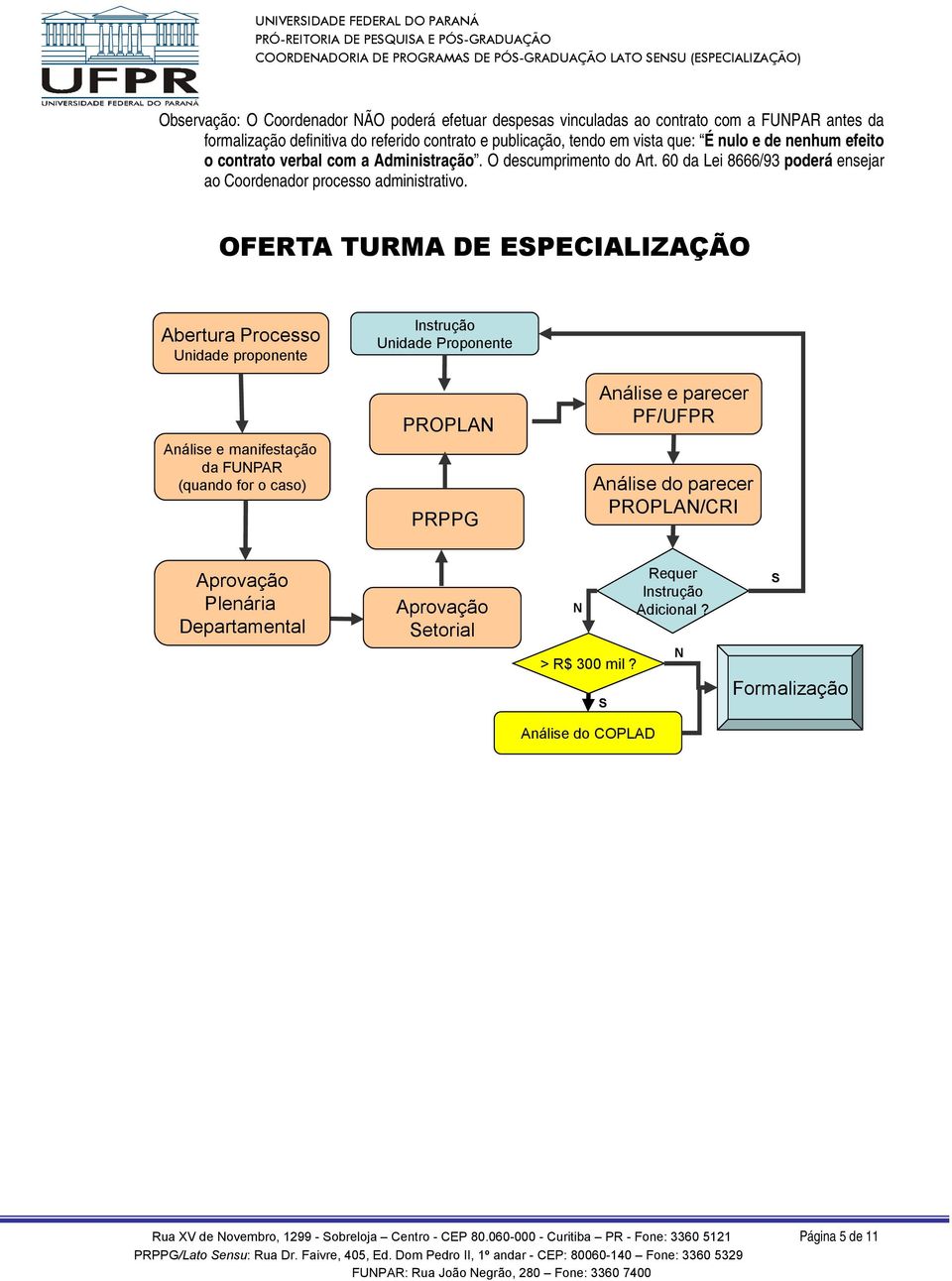 OFERTA TURMA DE ESPECIALIZAÇÃO Abertura Processo Unidade proponente Análise e manifestação da FUNPAR (quando for o caso) Instrução Unidade Proponente PROPLAN PRPPG Análise e parecer PF/UFPR Análise