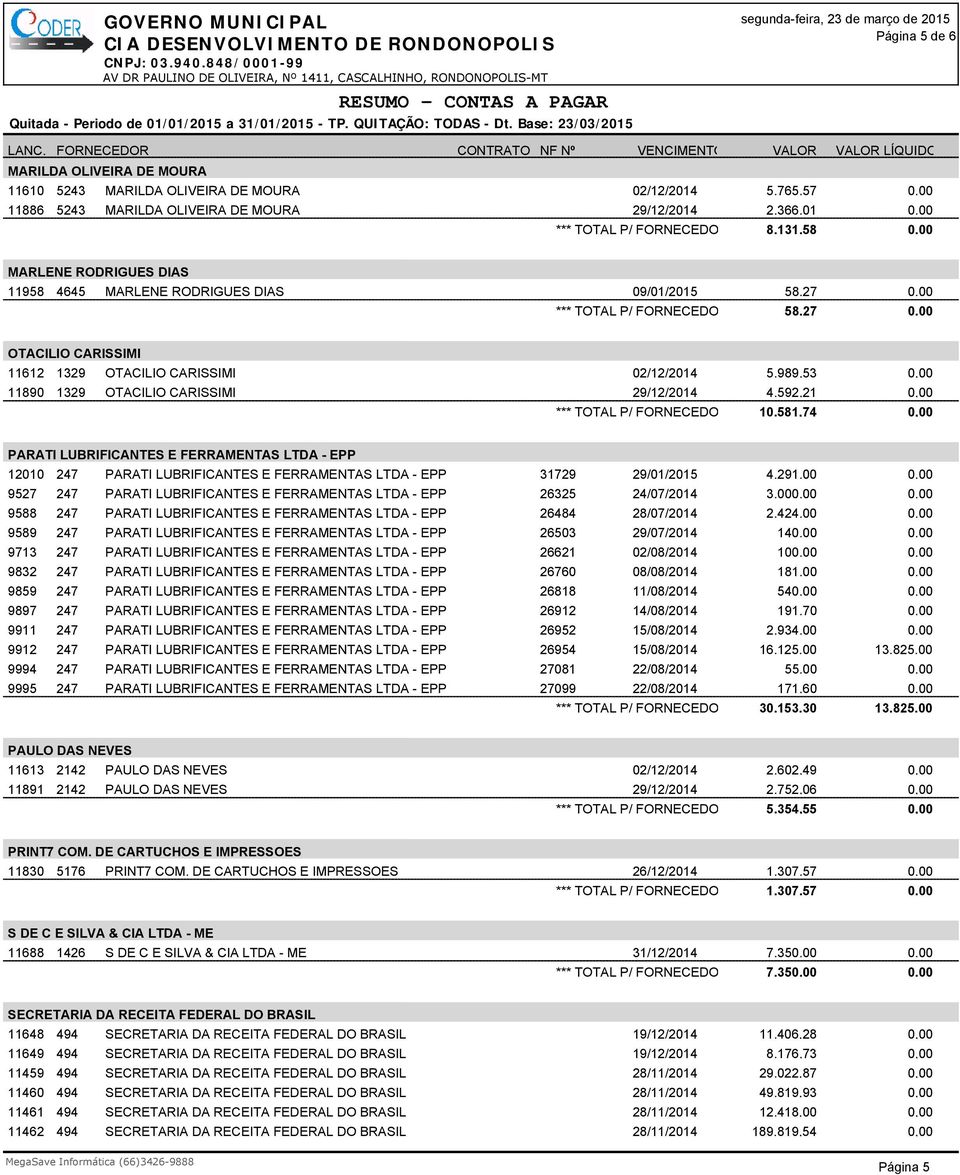 : 1329 3868/2014 OTACILIO - MEN: CARISSIMI 3865/2014: RPA 11/2014 4.592,21 O.F.: 4044/2014 - MEN: 4037/2014: RPA 12/2014 *** TOTAL P/ 10.