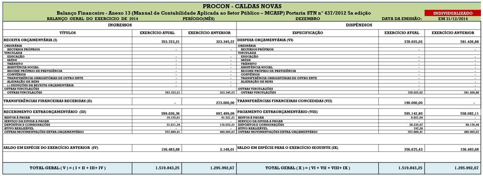 723,21 323.345,57 DESPESA ORÇAMENTÁRIA (VI) 378.025,02 581.