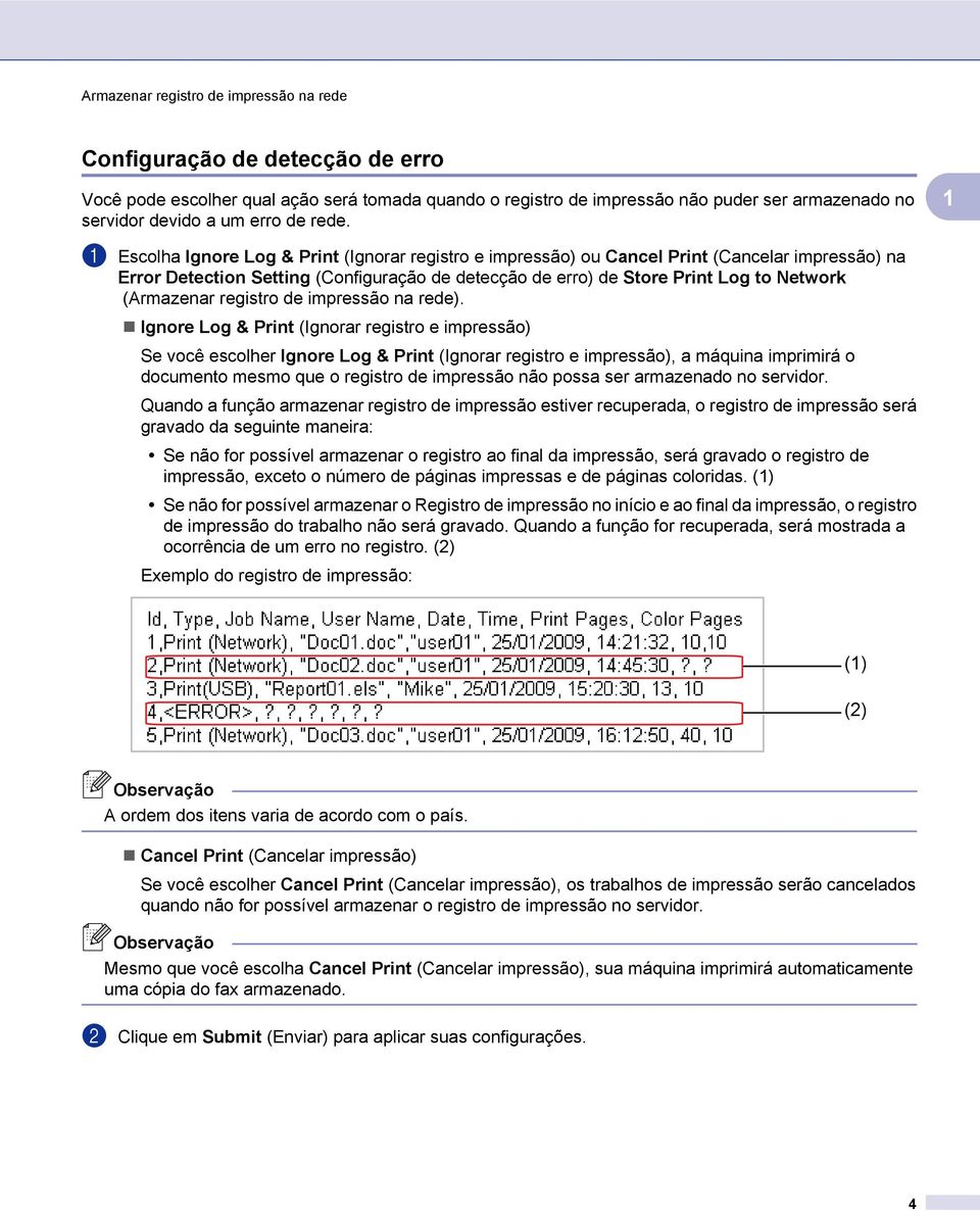 registro de impressão na rede).