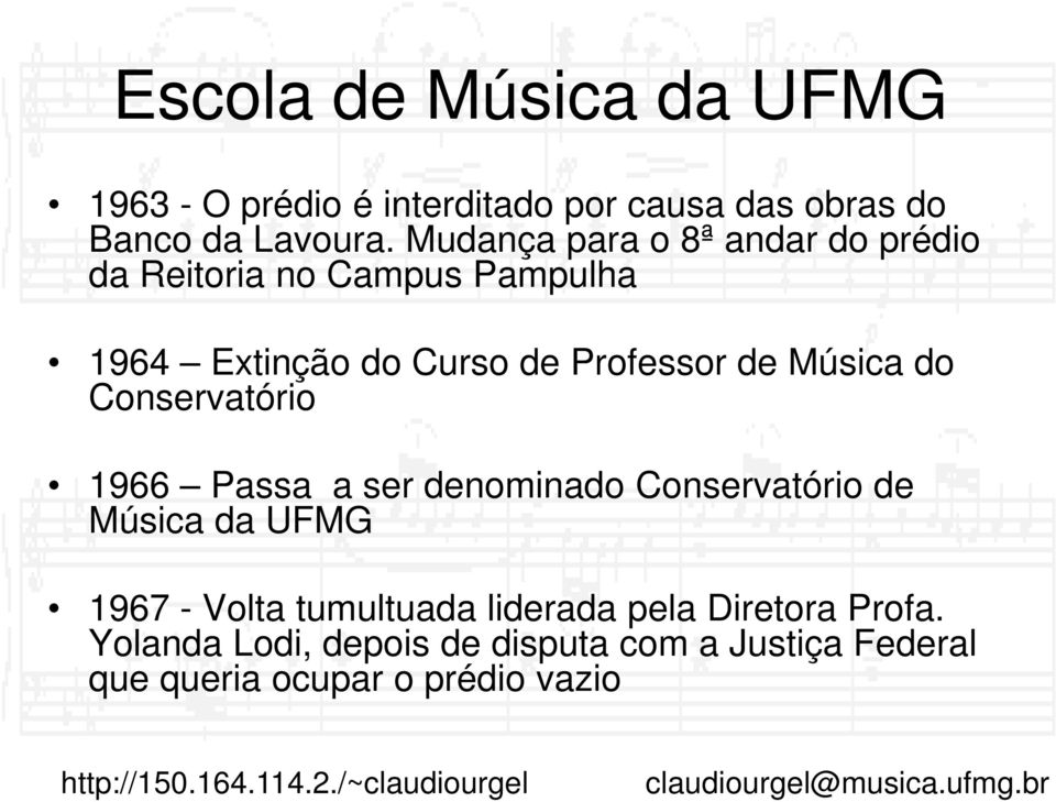 Professor de Música do Conservatório 1966 Passa a ser denominado Conservatório de Música da UFMG