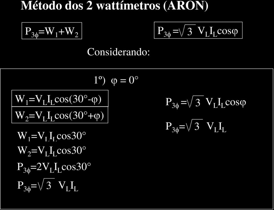 =V L I L cos(0 +j) W 1 =V L I L cos0 W 2 =V L I L cos0 P f