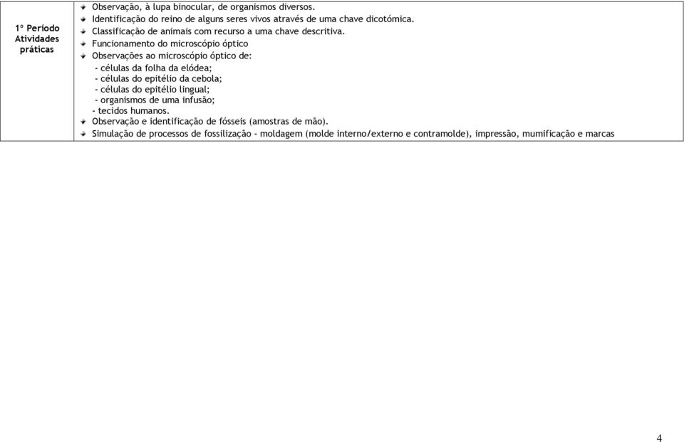 Funcionamento do microscópio óptico Observações ao microscópio óptico de: - células da folha da elódea; - células do epitélio da cebola; - células do