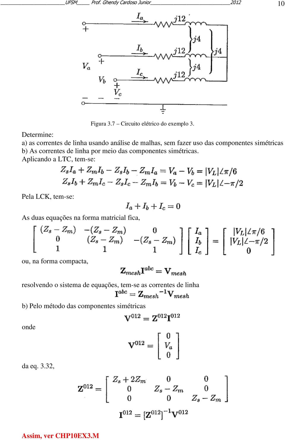 linha por meio das componentes simétricas.