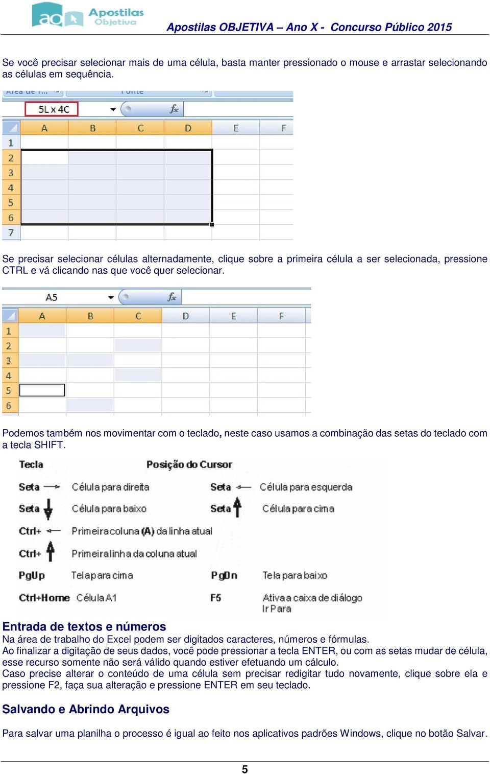 Podemos também nos movimentar com o teclado, neste caso usamos a combinação das setas do teclado com a tecla SHIFT.