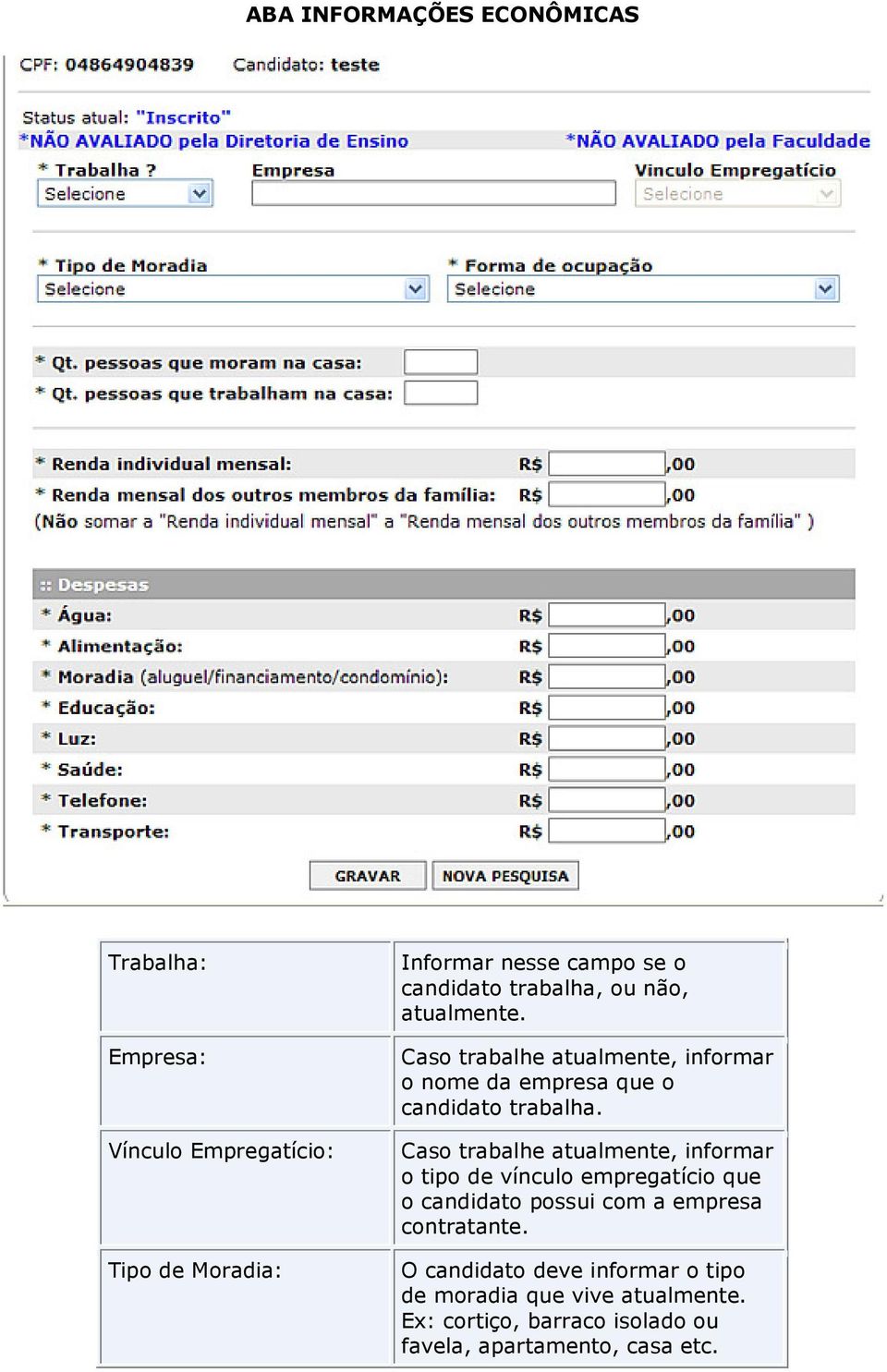 Caso trabalhe atualmente, informar o tipo de vínculo empregatício que o possui com a empresa contratante.