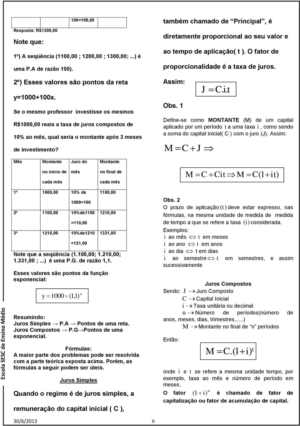 tmbém chmo e Pricipl, é iretmete proporciol o seu vlor e o tempo e plicção( t. O ftor e proporciolie é tx e juros. Assim: Obs. 1 J Cit.