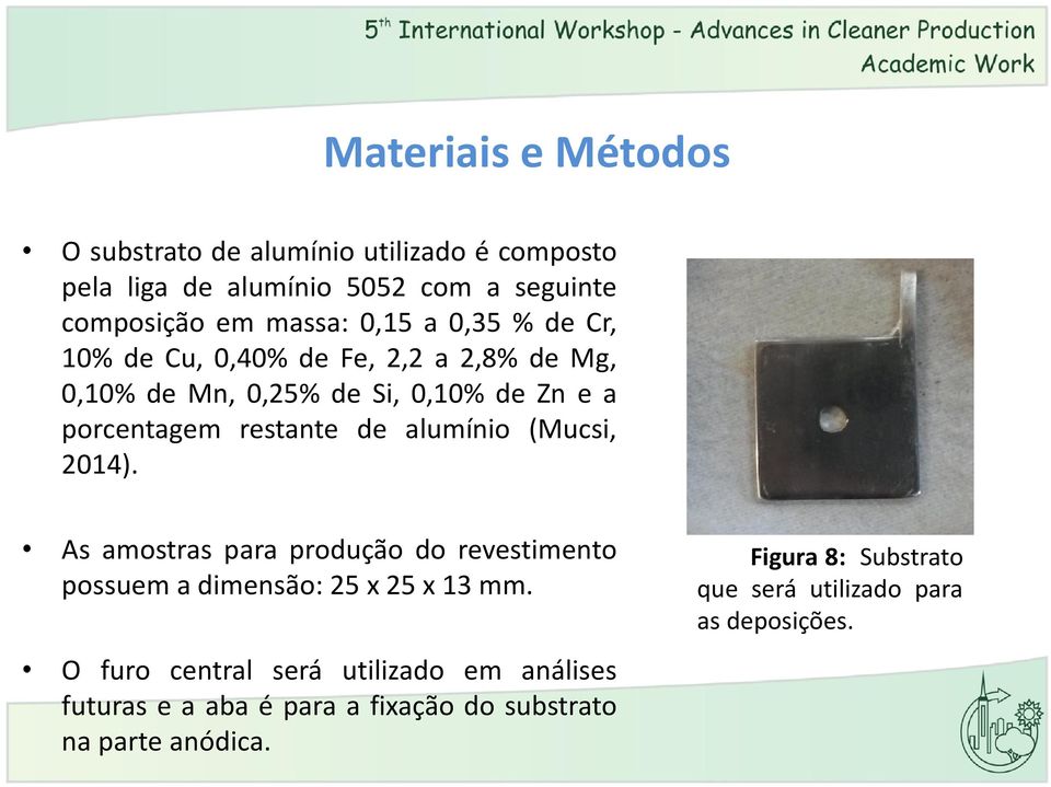 alumínio (Mucsi, 2014). As amostras para produção do revestimento possuem a dimensão: 25 x 25 x 13 mm.