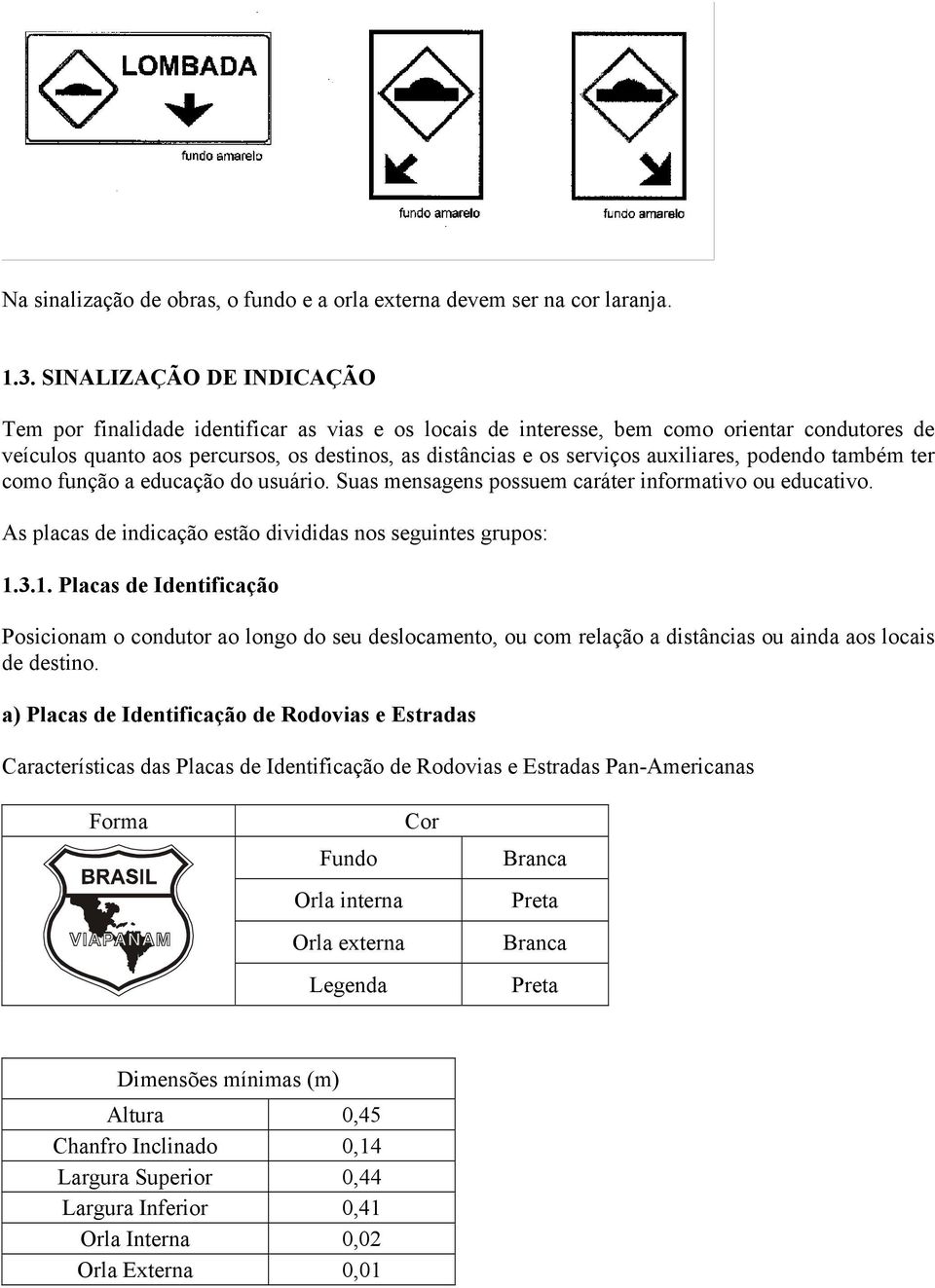 auxiliares, podendo também ter como função a educação do usuário. Suas mensagens possuem caráter informativo ou educativo. As placas de indicação estão divididas nos seguintes grupos: 1.