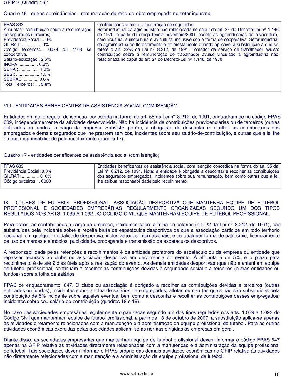 .. 5,8% Contribuições sobre a remuneração de segurados: Setor industrial da agroindústria não relacionada no caput do art. 2º do Decreto-Lei nº 1.