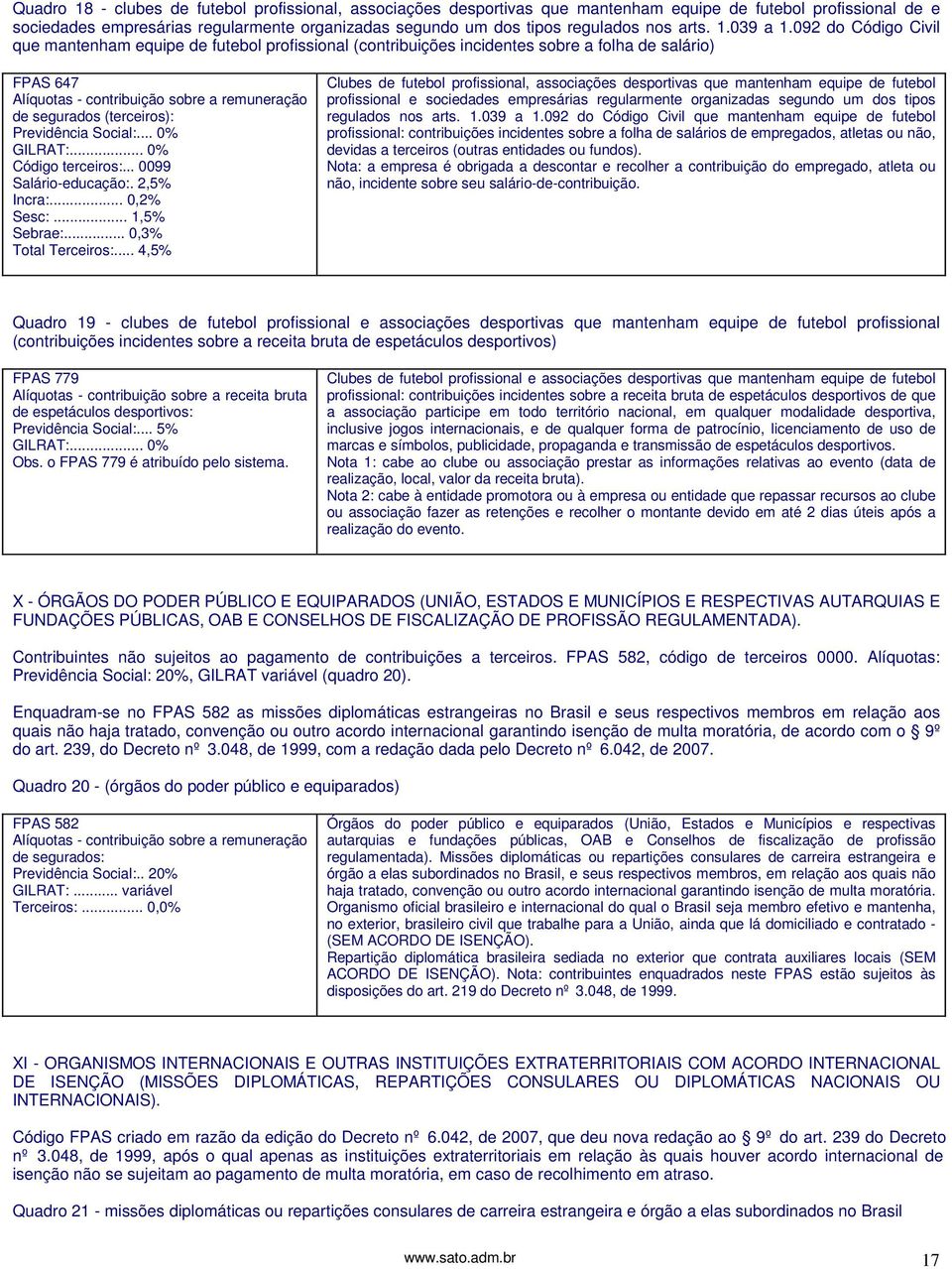 .. 0% GILRAT:... 0% Código terceiros:... 0099 Salário-educação:. 2,5% Incra:... 0,2% Sesc:... 1,5% Sebrae:... 0,3% Total Terceiros:.