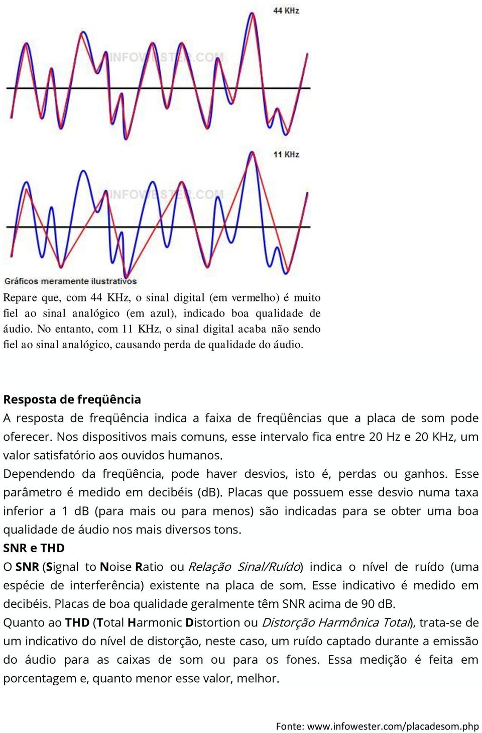 Resposta de freqüência A resposta de freqüência indica a faixa de freqüências que a placa de som pode oferecer.