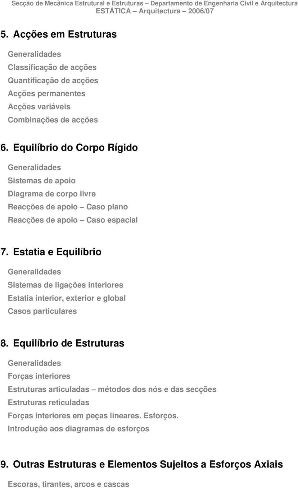 Equilíbio do Copo ígido Galidads Sistmas d apoio Diagama d copo liv acçõs d apoio Caso plao acçõs d apoio Caso spacial 7.