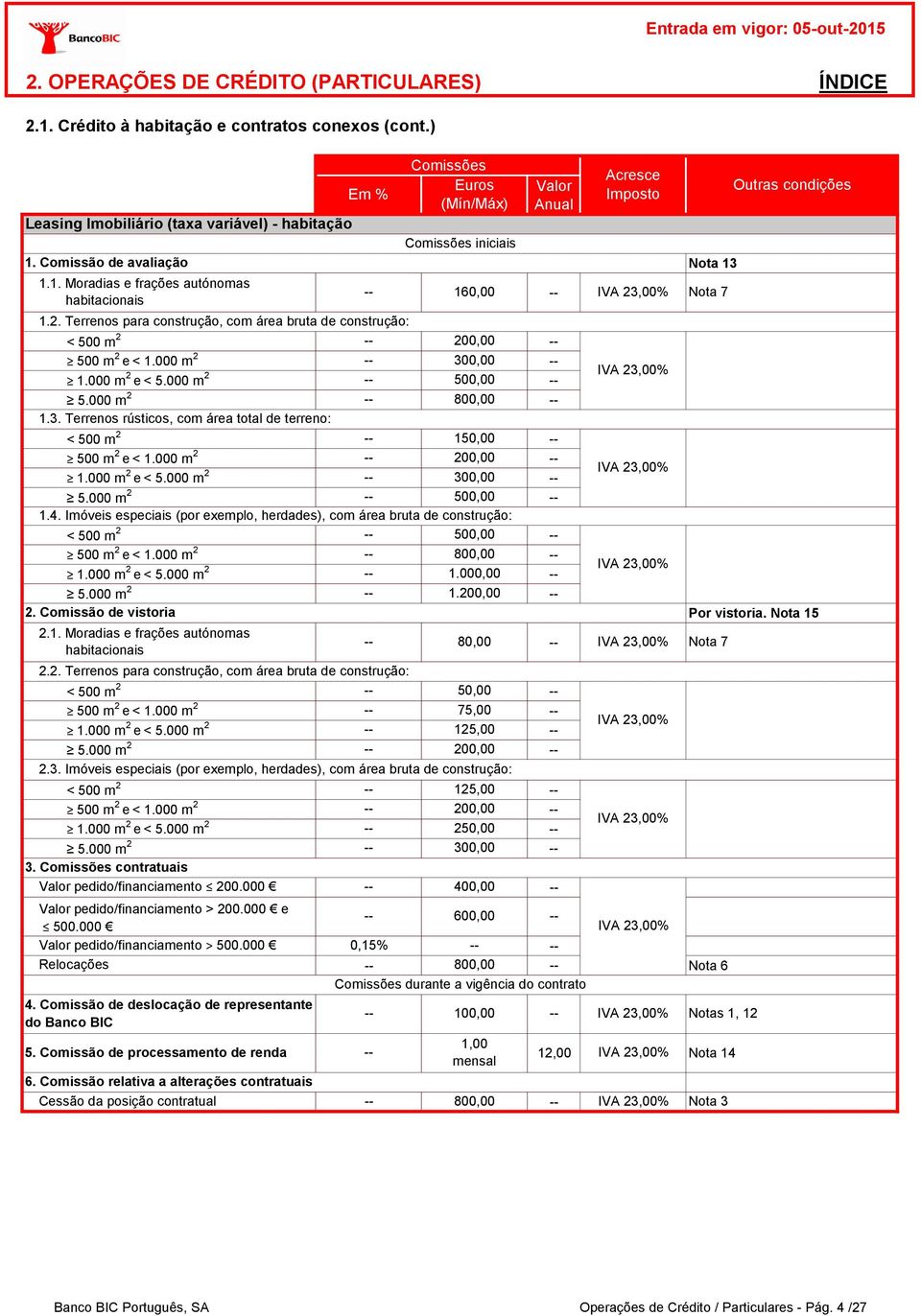 000 m 2 200,00 1.000 m 2 e < 5.000 m 2 300,00 5.000 m 2 500,00 1.4. Imóveis especiais (por exemplo, herdades), com área bruta de construção: < 500 m 2 500 m 2 e < 1.000 m 2 500,00 800,00 1.