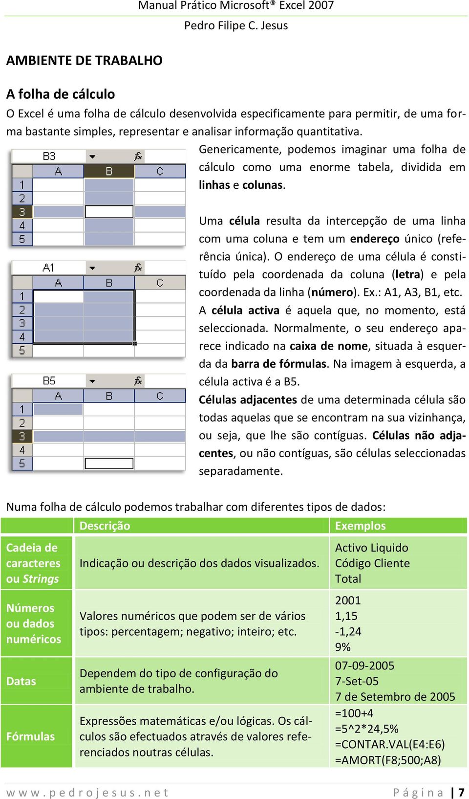 Uma célula resulta da intercepção de uma linha com uma coluna e tem um endereço único (referência única).