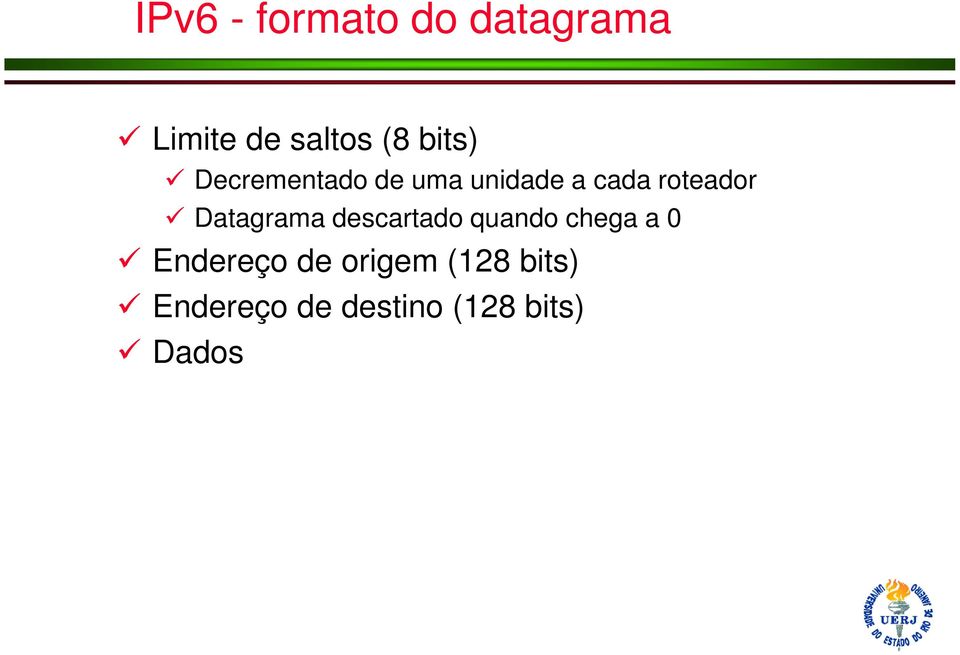 Datagrama descartado quando chega a 0 Endereço de