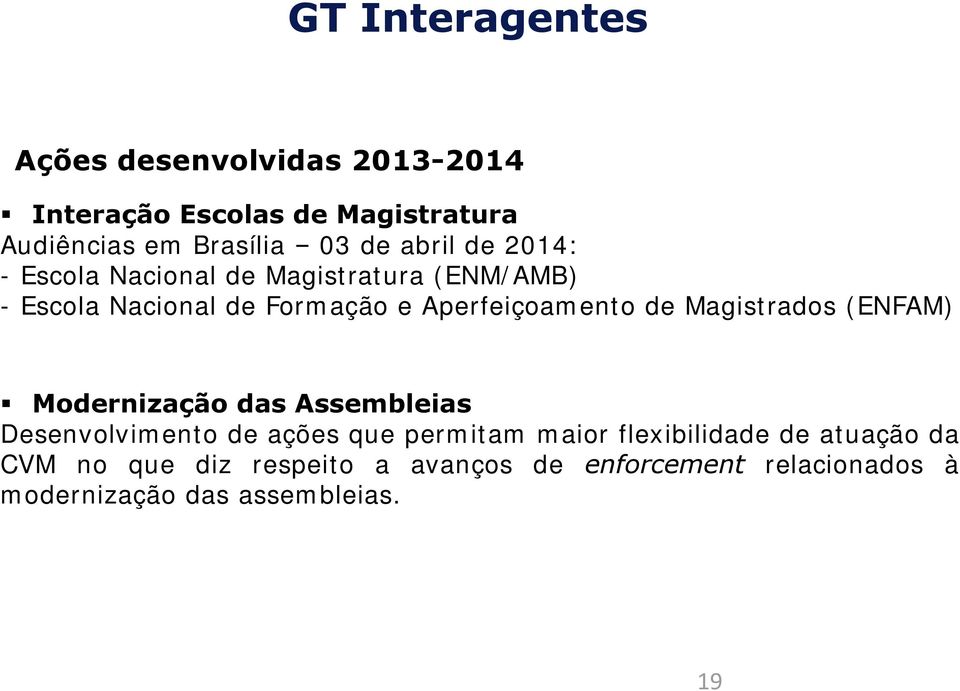 de Magistrados (ENFAM) Modernização das Assembleias Desenvolvimento de ações que permitam maior