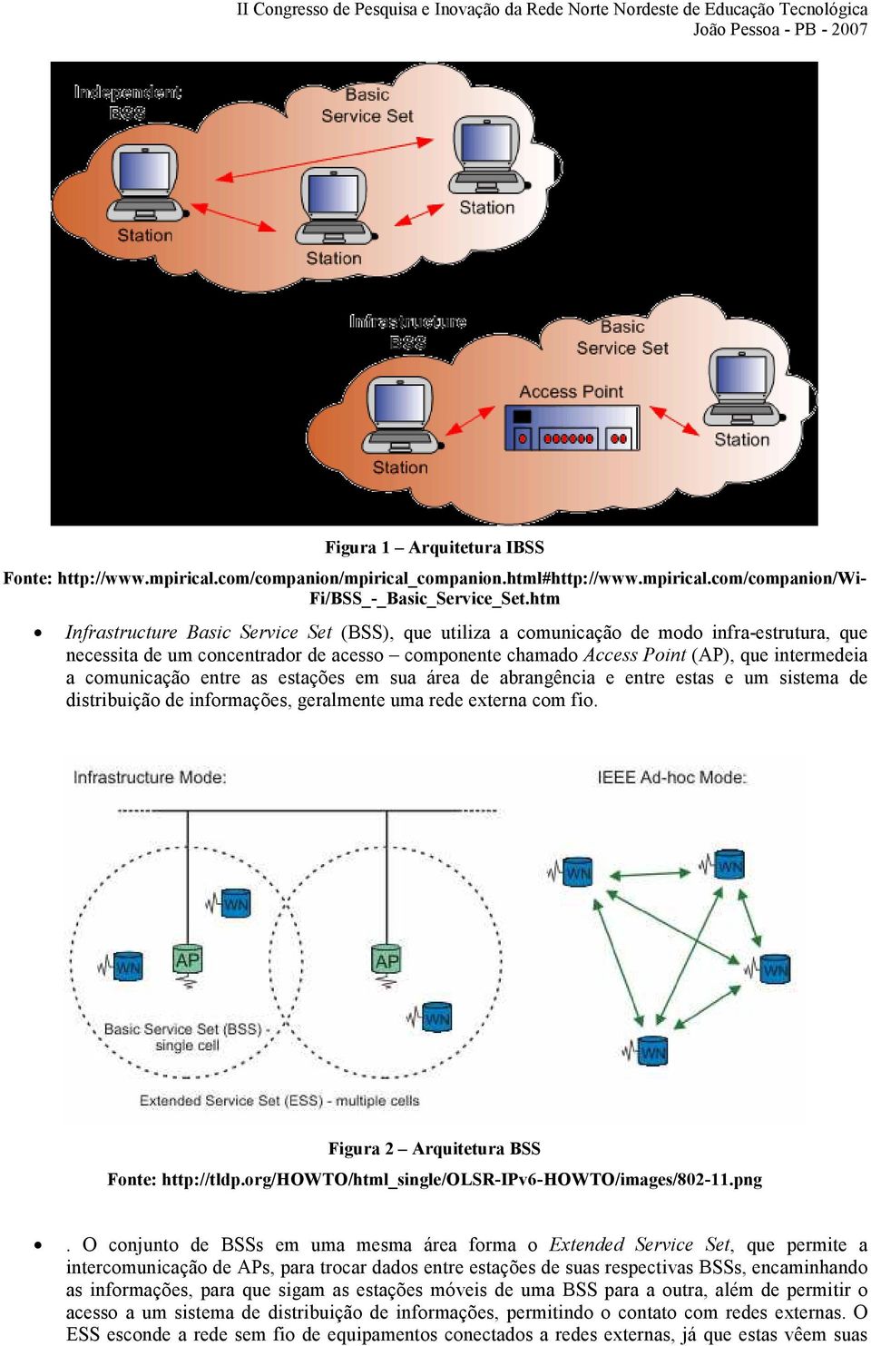 comunicação entre as estações em sua área de abrangência e entre estas e um sistema de distribuição de informações, geralmente uma rede externa com fio. Figura 2 Arquitetura BSS Fonte: http://tldp.