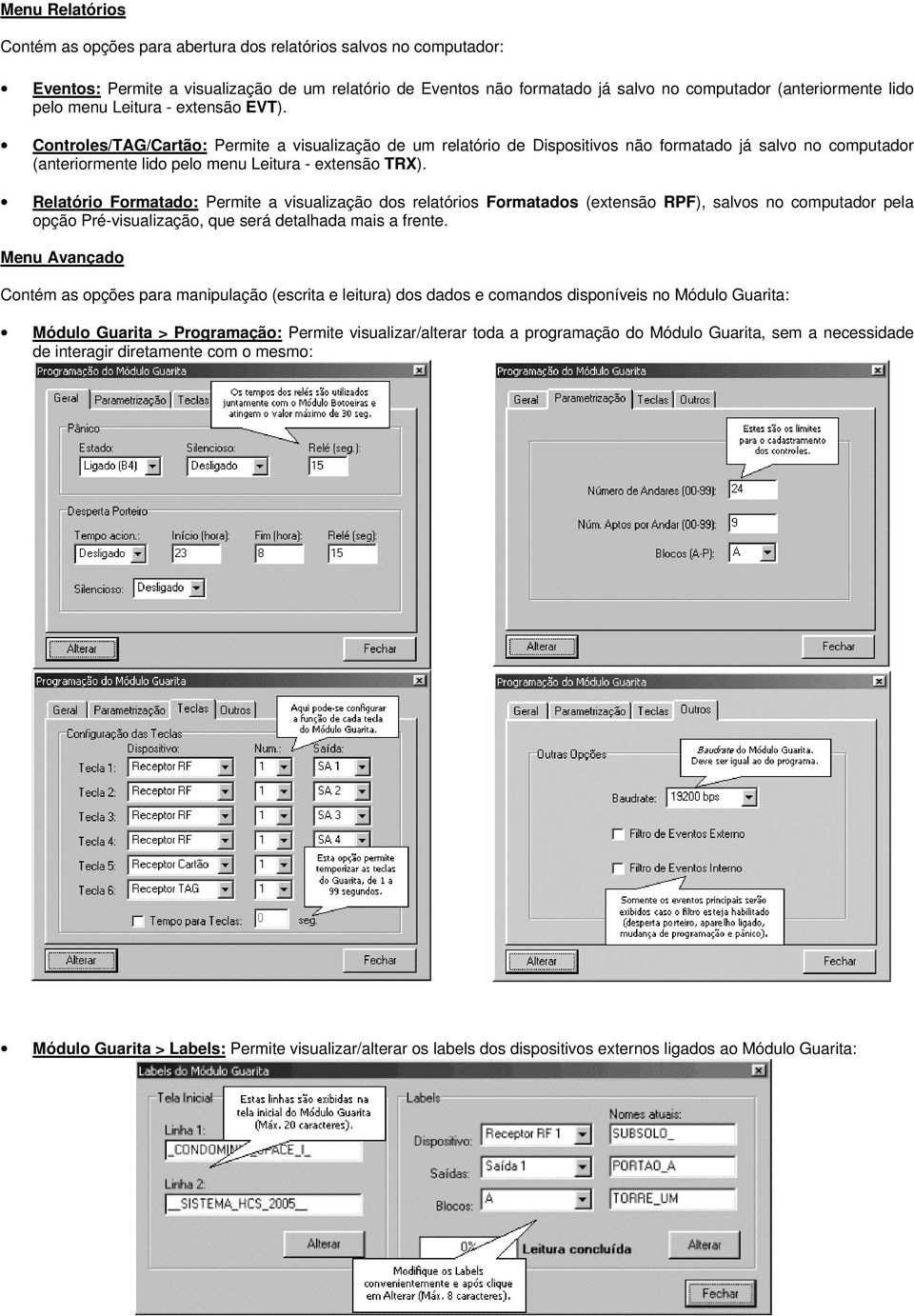 Controles/TAG/Cartão: Permite a visualização de um relatório de Dispositivos não formatado já salvo no computador (anteriormente lido pelo menu Leitura - extensão TRX).