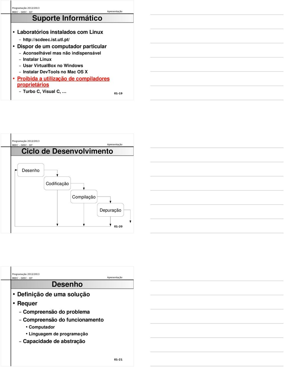 DevTools no Mac OS X Proibida a utilização de compiladores proprietários Turbo C, Visual C, 01-19 Ciclo de Desenvolvimento Desenho