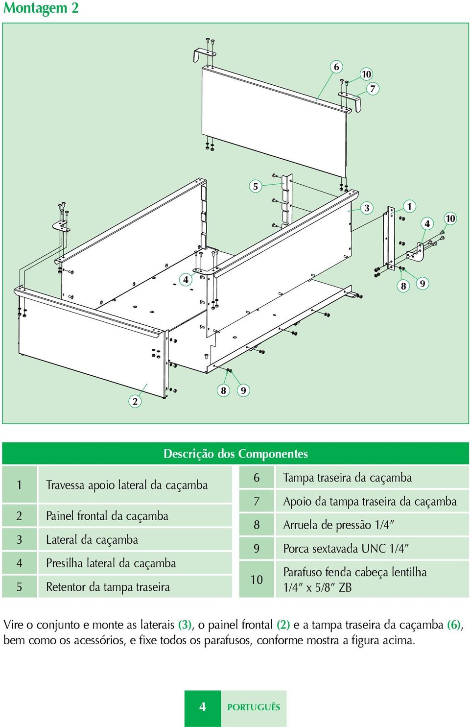 Arruela de pressão / Porca sextavada UNC / Parafuso fenda cabeça lentilha / x /8 ZB Vire o conjunto e monte as laterais (), o