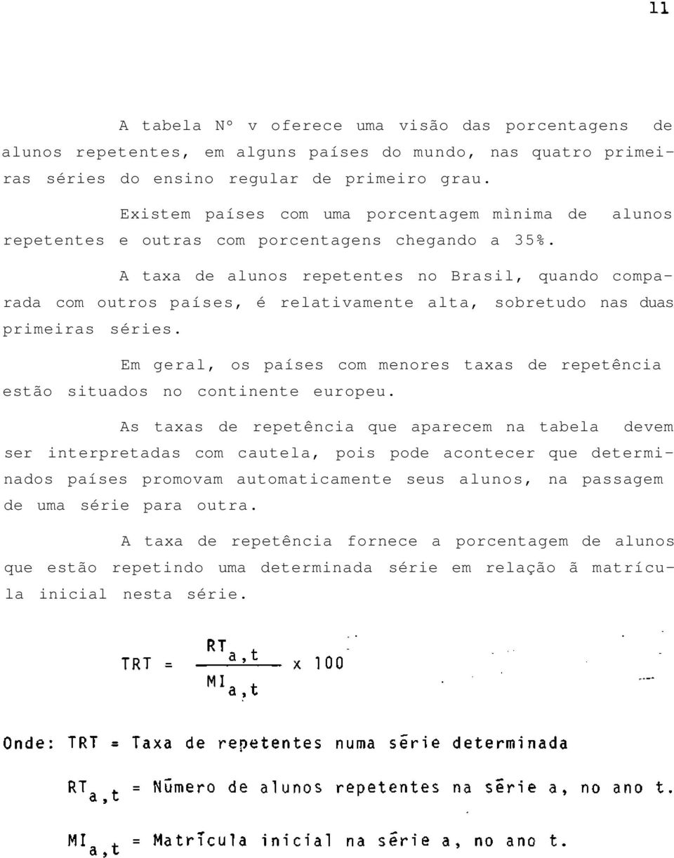 alunos A taxa de alunos repetentes no Brasil, quando comparada com outros países, é relativamente alta, sobretudo nas duas primeiras séries.