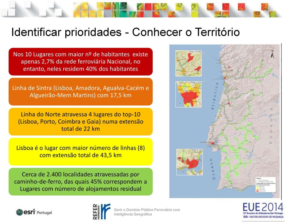 atravessa 4 lugares do top-10 (Lisboa, Porto, Coimbra e Gaia) numa extensão total de 22 km Lisboa é o lugar com maior número de linhas (8) com