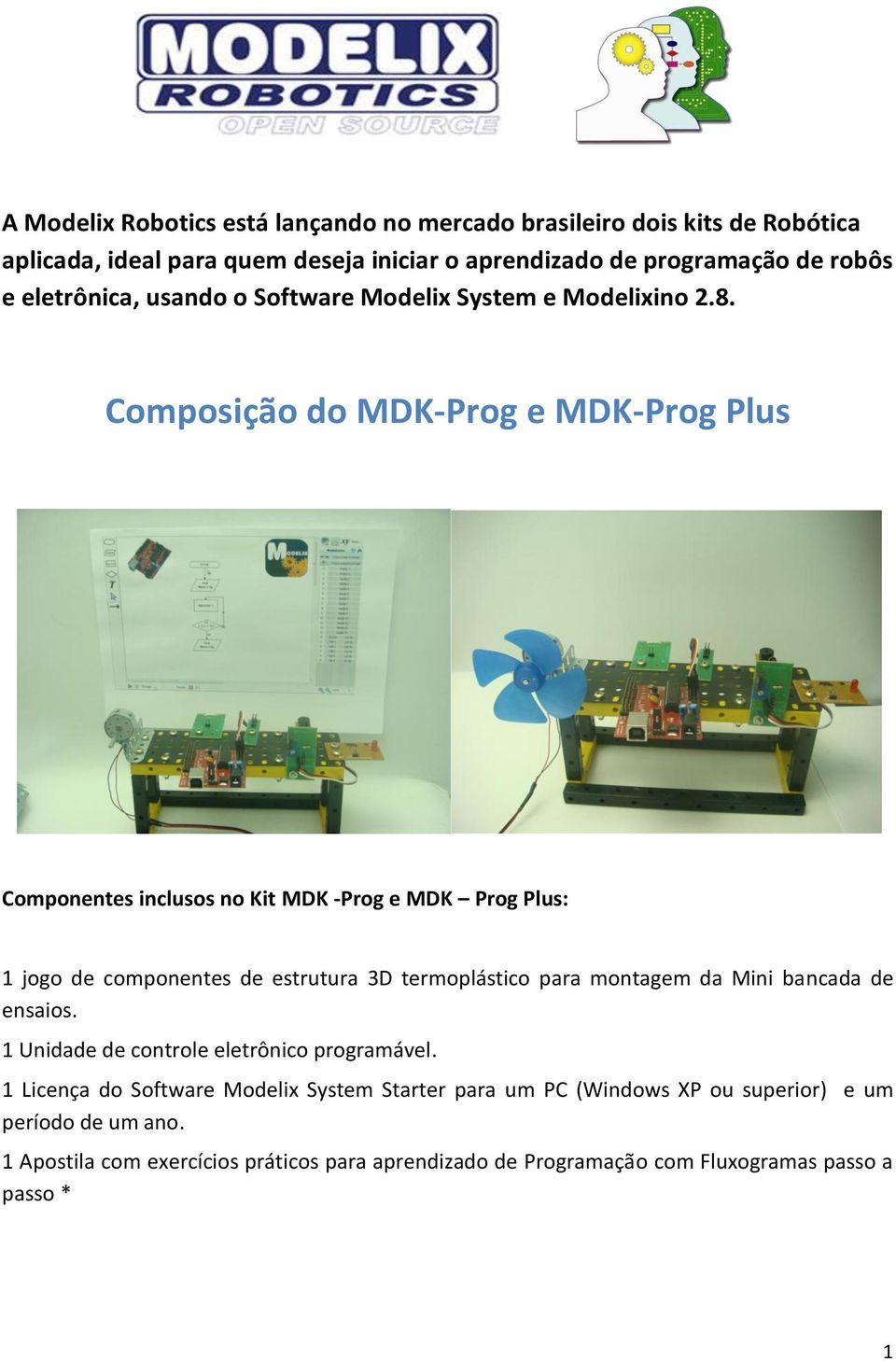 Composição do MDK-Prog e MDK-Prog Plus Componentes inclusos no Kit MDK -Prog e MDK Prog Plus: 1 jogo de componentes de estrutura 3D termoplástico para montagem da