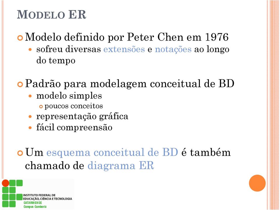 conceitual de BD modelo simples poucos conceitos representação