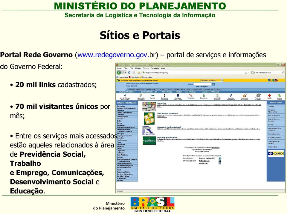br) portal de serviços e informações do Governo Federal: 20 mil links cadastrados;