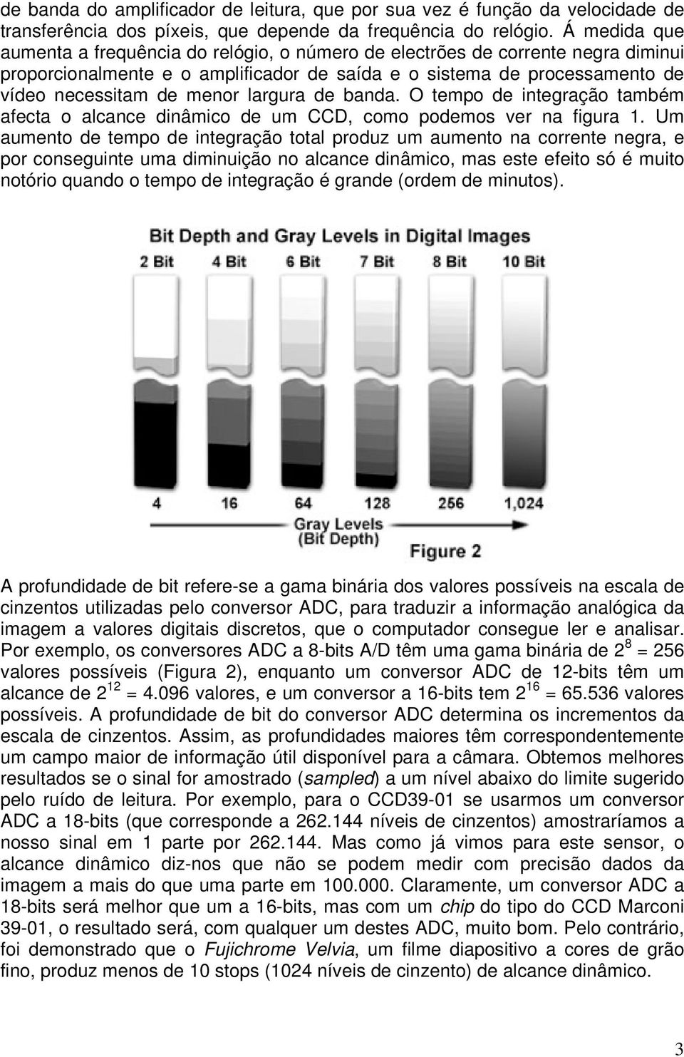 largura de banda. O tempo de integração também afecta o alcance dinâmico de um CCD, como podemos ver na figura 1.