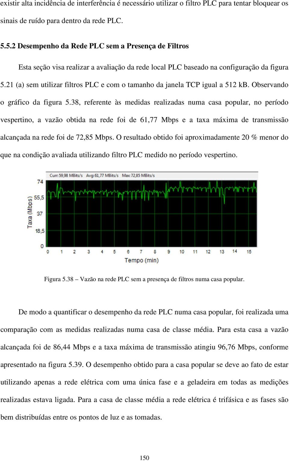 21 (a) sem utilizar filtros PLC e com o tamanho da janela TCP igual a 512 kb. Observando o gráfico da figura 5.