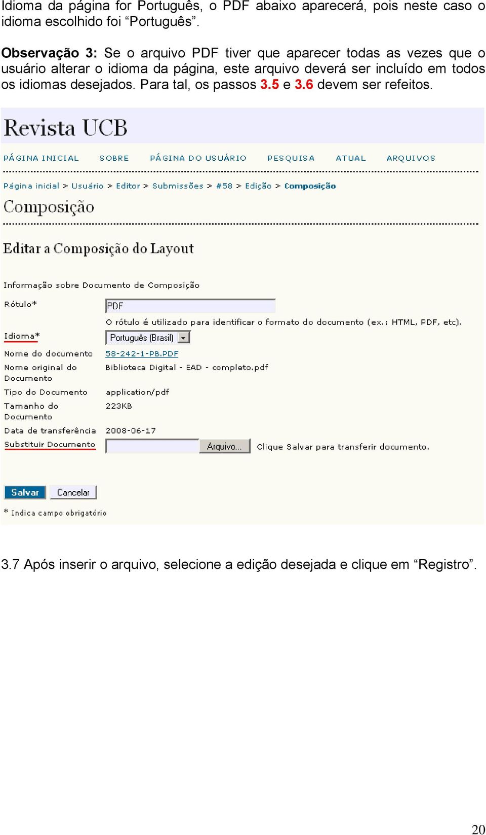 Observação 3: Se o arquivo PDF tiver que aparecer todas as vezes que o usuário alterar o idioma da