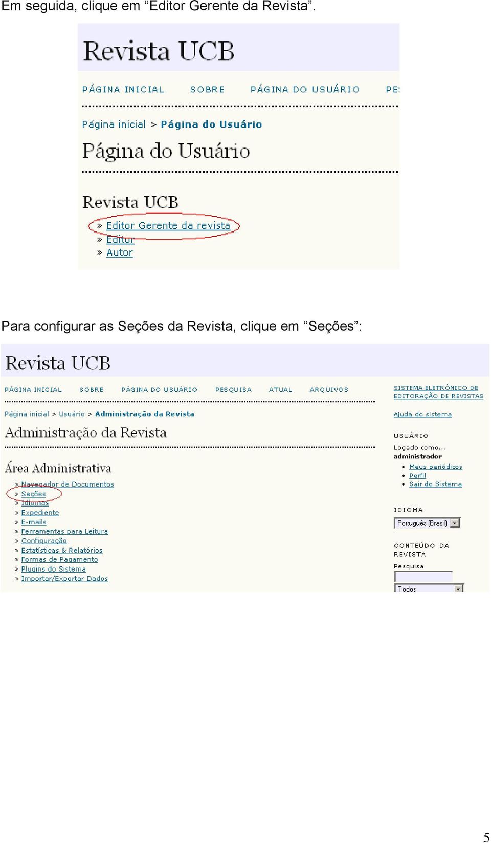 Para configurar as Seções