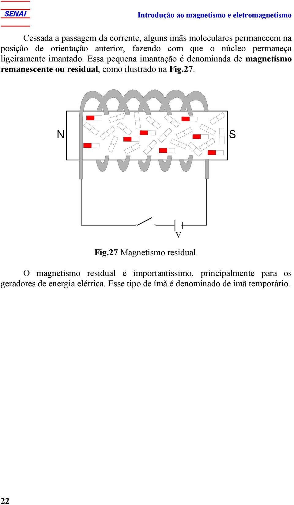 Essa pequena imantação é denominada de magnetismo remanescente ou residual, como ilustrado na Fig.27. N S V Fig.