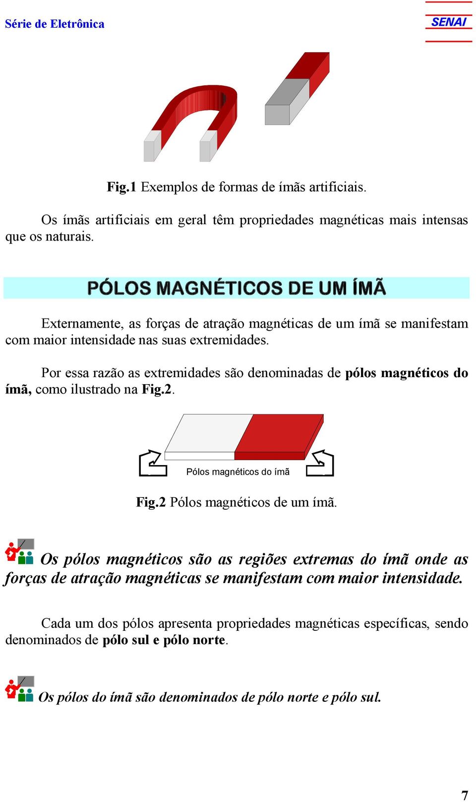 Por essa razão as extremidades são denominadas de pólos magnéticos do ímã, como ilustrado na Fig.2. Pólos magnéticos do ímã Fig.2 Pólos magnéticos de um ímã.