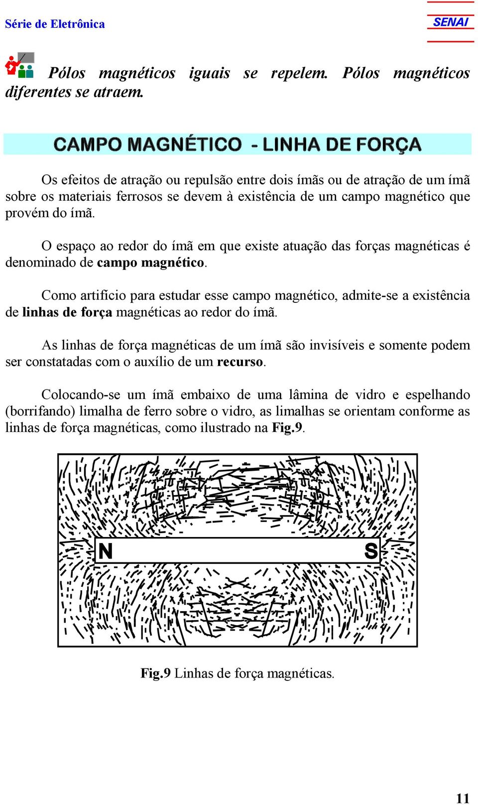 O espaço ao redor do ímã em que existe atuação das forças magnéticas é denominado de campo magnético.