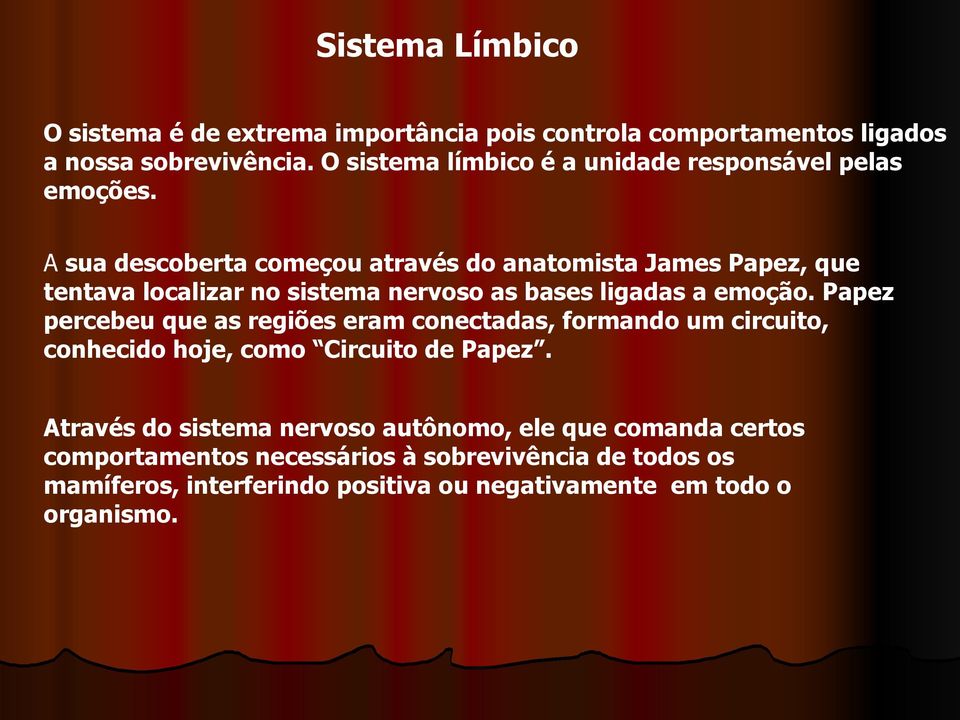 A sua descoberta começou através do anatomista James Papez, que tentava localizar no sistema nervoso as bases ligadas a emoção.