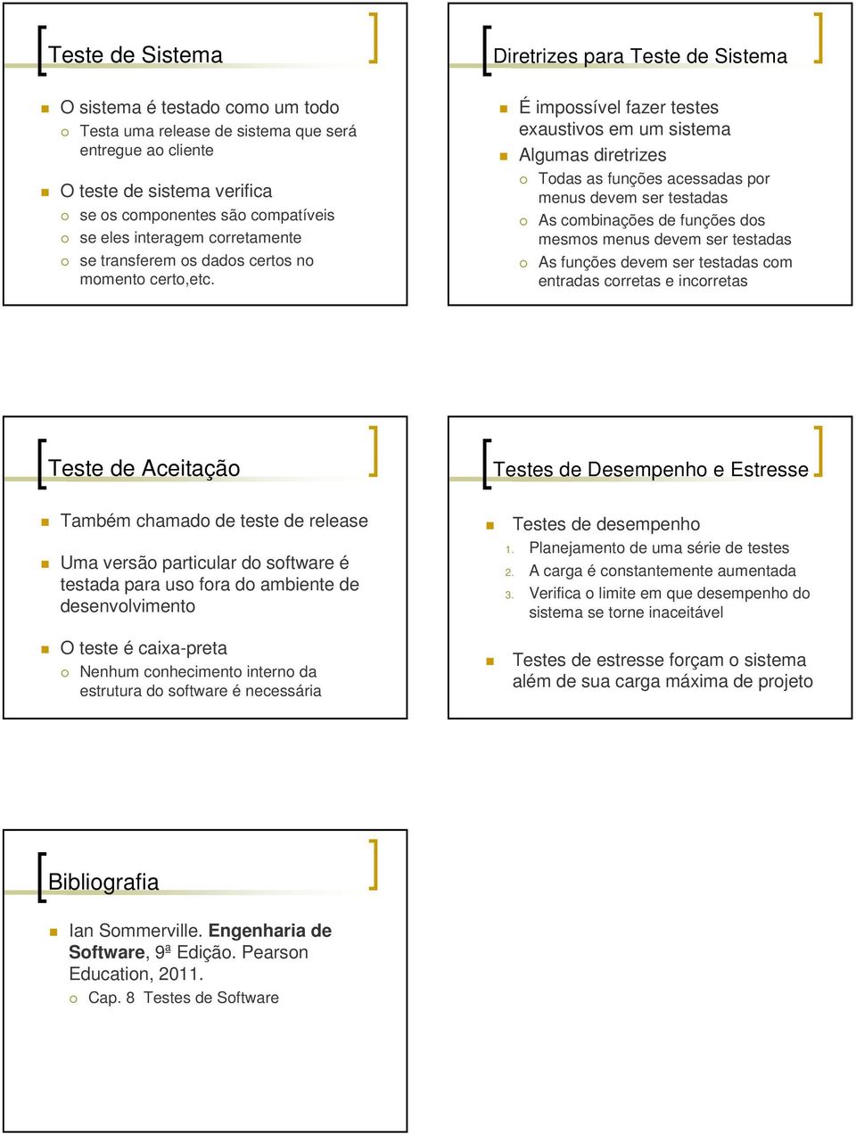 É impossível fazer testes exaustivos em um sistema Algumas diretrizes Todas as funções acessadas por menus devem ser testadas As combinações de funções dos mesmos menus devem ser testadas As funções