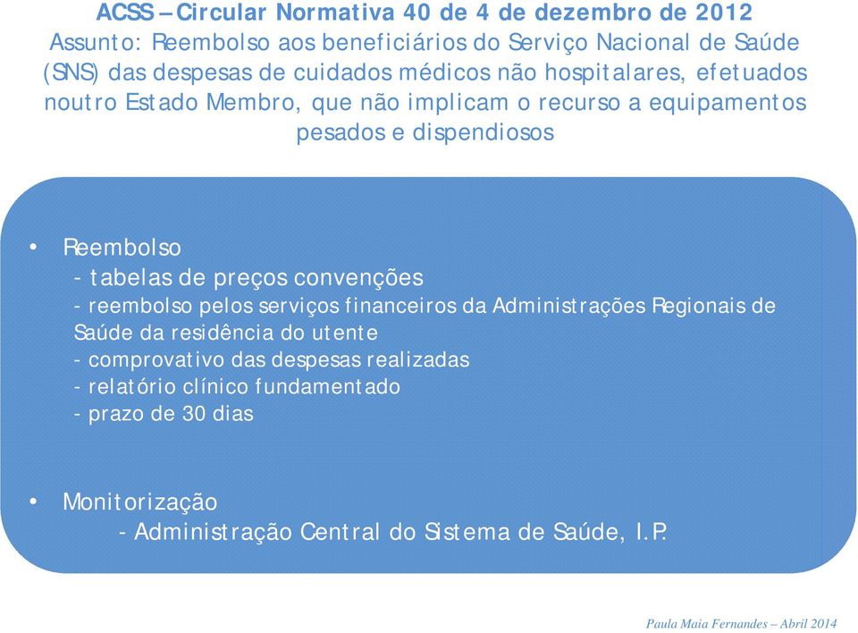 - tabelas de preços convenções - reembolso pelos serviços financeiros da Administrações Regionais de Saúde da residência do utente -