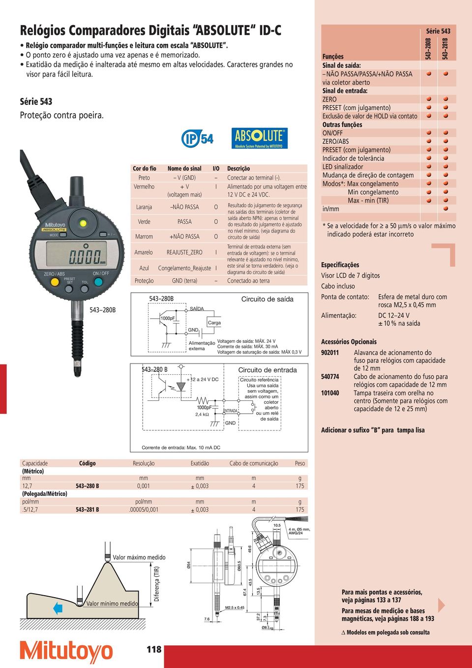 Cor do fio Nome do sinal I/O Descrição Preto V (GND) Conectar ao terminal (-). Vermelho + V I Alimentado por uma voltagem entre (voltagem mais) 12 V DC e 24 VDC.